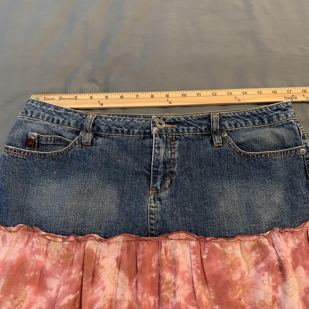 Jalate Skirt Womens 11 Blue Pink Denim Tiered Ruffle Boho Peasant 5 Pocket Lined - Picture 3 of 9
